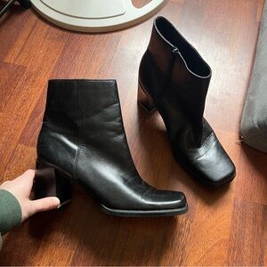 Black Leather Square-Toe Boots